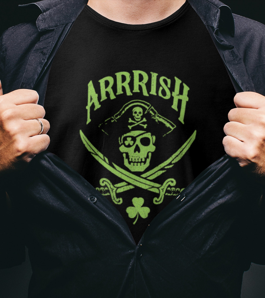 Arrrish Pirate Skull Shamrocks St. Paddy's Day T-Shirt