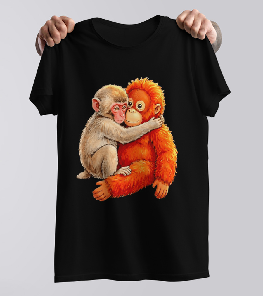 Baby Macaque Hugging Punch Monkey T-Shirt