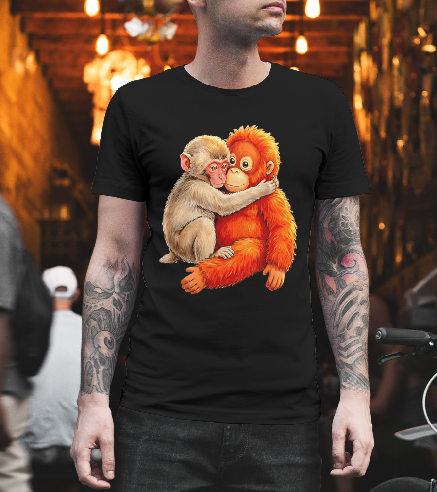 Baby Macaque Hugging Punch Monkey T-Shirt