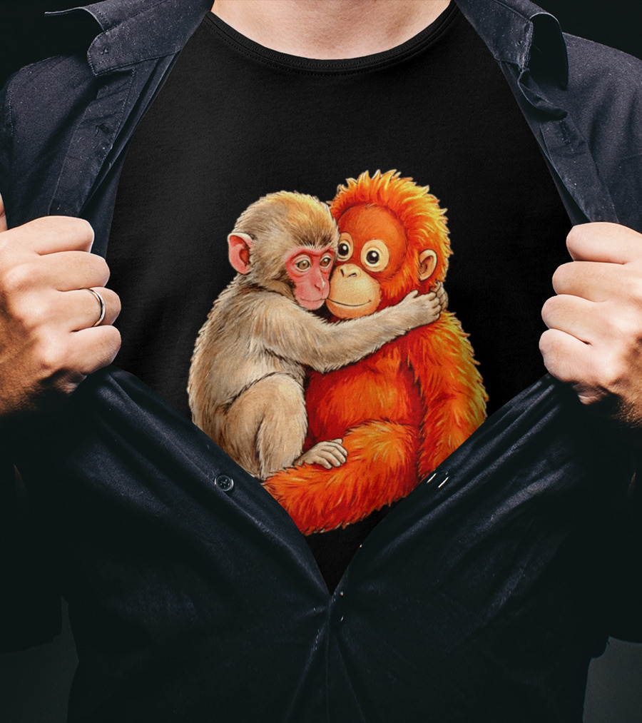Baby Macaque Hugging Punch Monkey T-Shirt