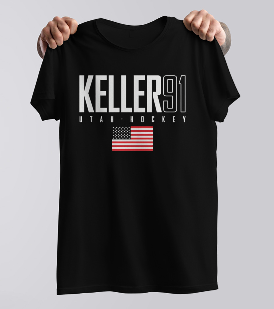 Keller 91 Utah Hockey USA Flag T-Shirt