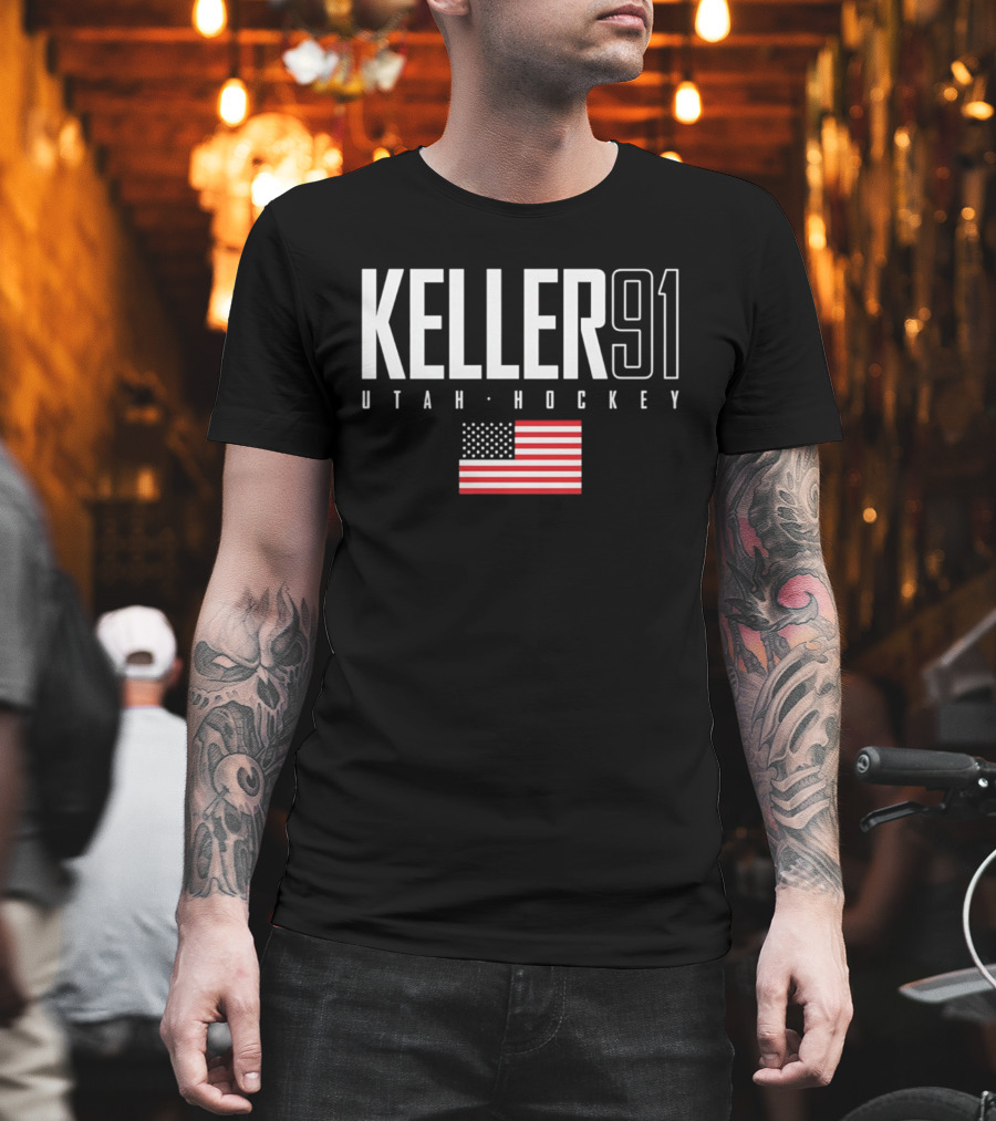 Keller 91 Utah Hockey USA Flag T-Shirt