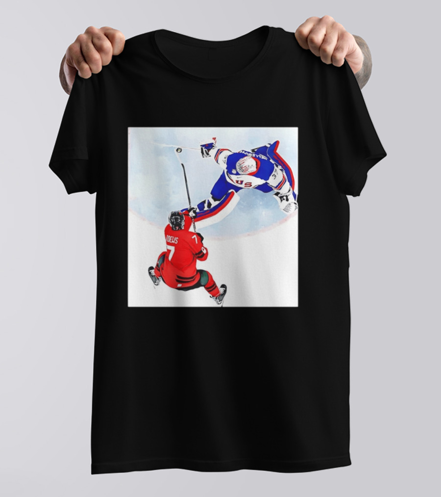 Connor Hellebuyck USA Goalie Save Hockey Match T-Shirt
