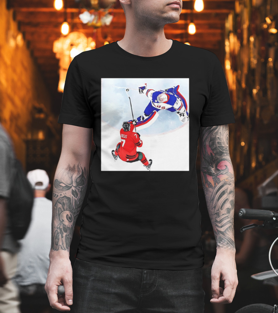 Connor Hellebuyck USA Goalie Save Hockey Match T-Shirt