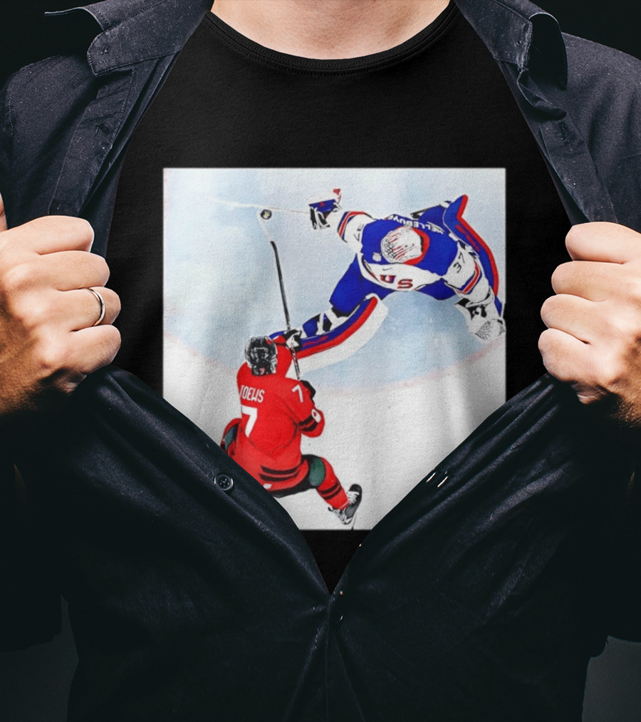 Connor Hellebuyck USA Goalie Save Hockey Match T-Shirt