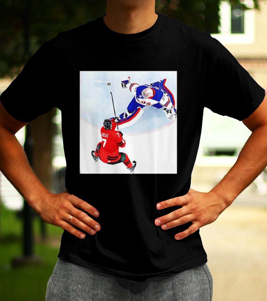 Connor Hellebuyck USA Goalie Save Hockey Match T-Shirt