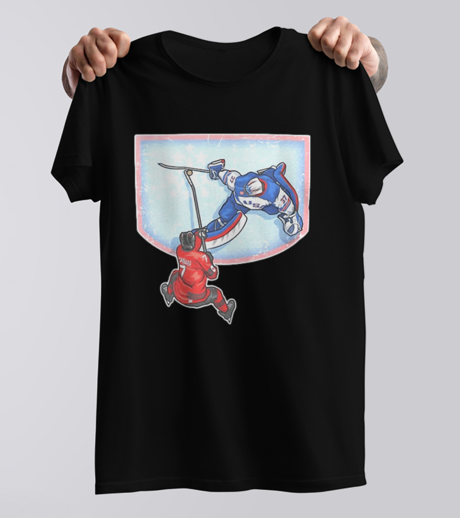 Connor Hellebuyck 2026 Winter Olympics USA Hockey Goalie Save Event T-Shirt