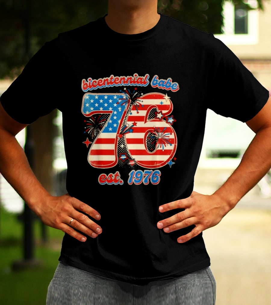 Bicentennial Babe 76 Est. 1976 American Flag 50th Birthday T-Shirt