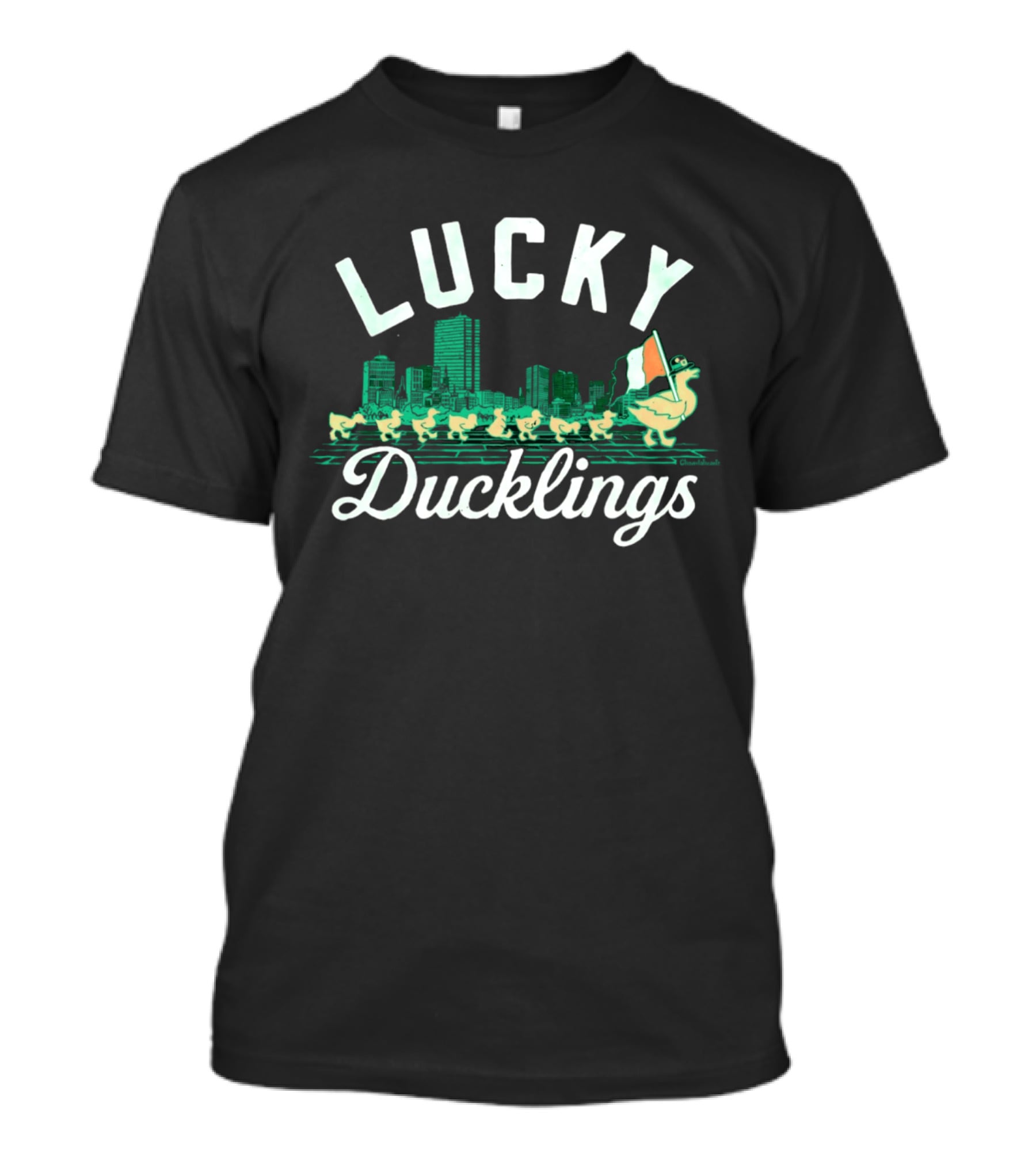 Boston Lucky Ducklings Irish Flag St Patrick's Day Skyline T-Shirt