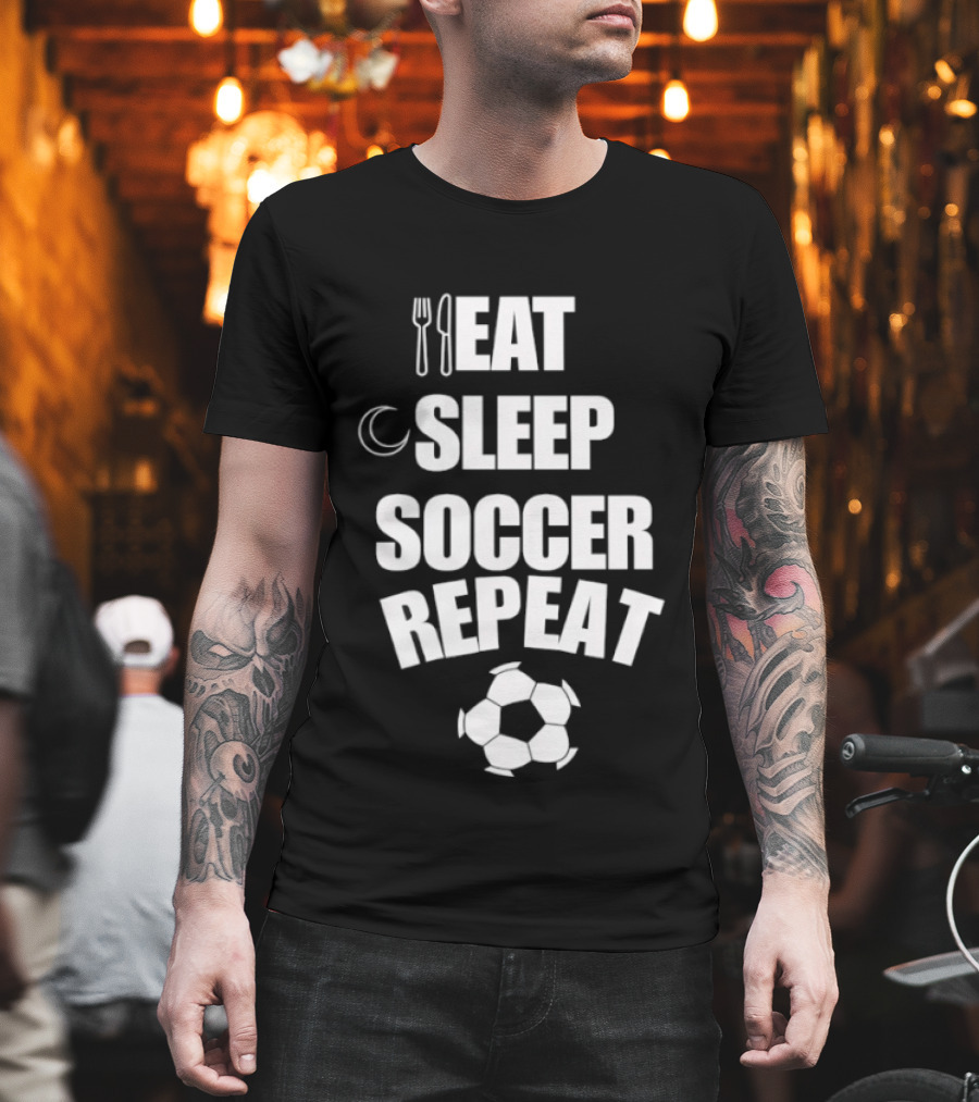Eat Sleep Soccer Repeat Fork Knife Moon Soccer Ball T-Shirt