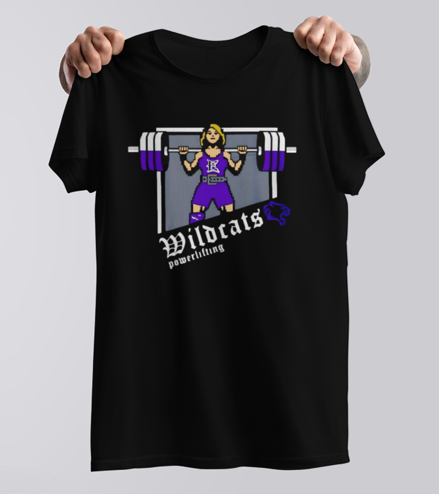 Elgin Wildcats Powerlifting Pixel Weightlifter Embroidery T-Shirt