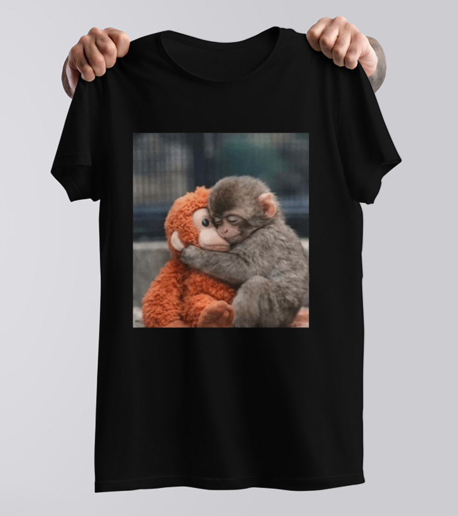 Ichikawa Zoo Punch Monkey Hugging Stuffed Toy Image T-Shirt