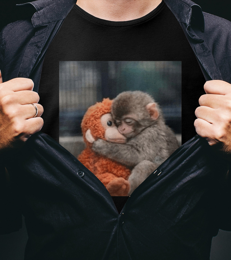 Ichikawa Zoo Punch Monkey Hugging Stuffed Toy Image T-Shirt