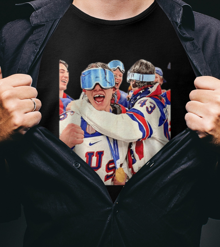 USA Hockey Gold Medal Celebration Jack Hughes Team USA 2026 T-Shirt