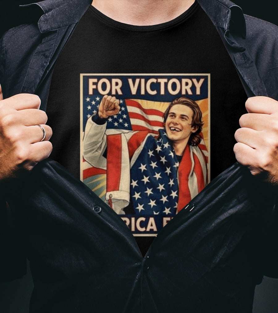 For Victory America First Patriotic Jack Hughes Victory Pose T-Shirt
