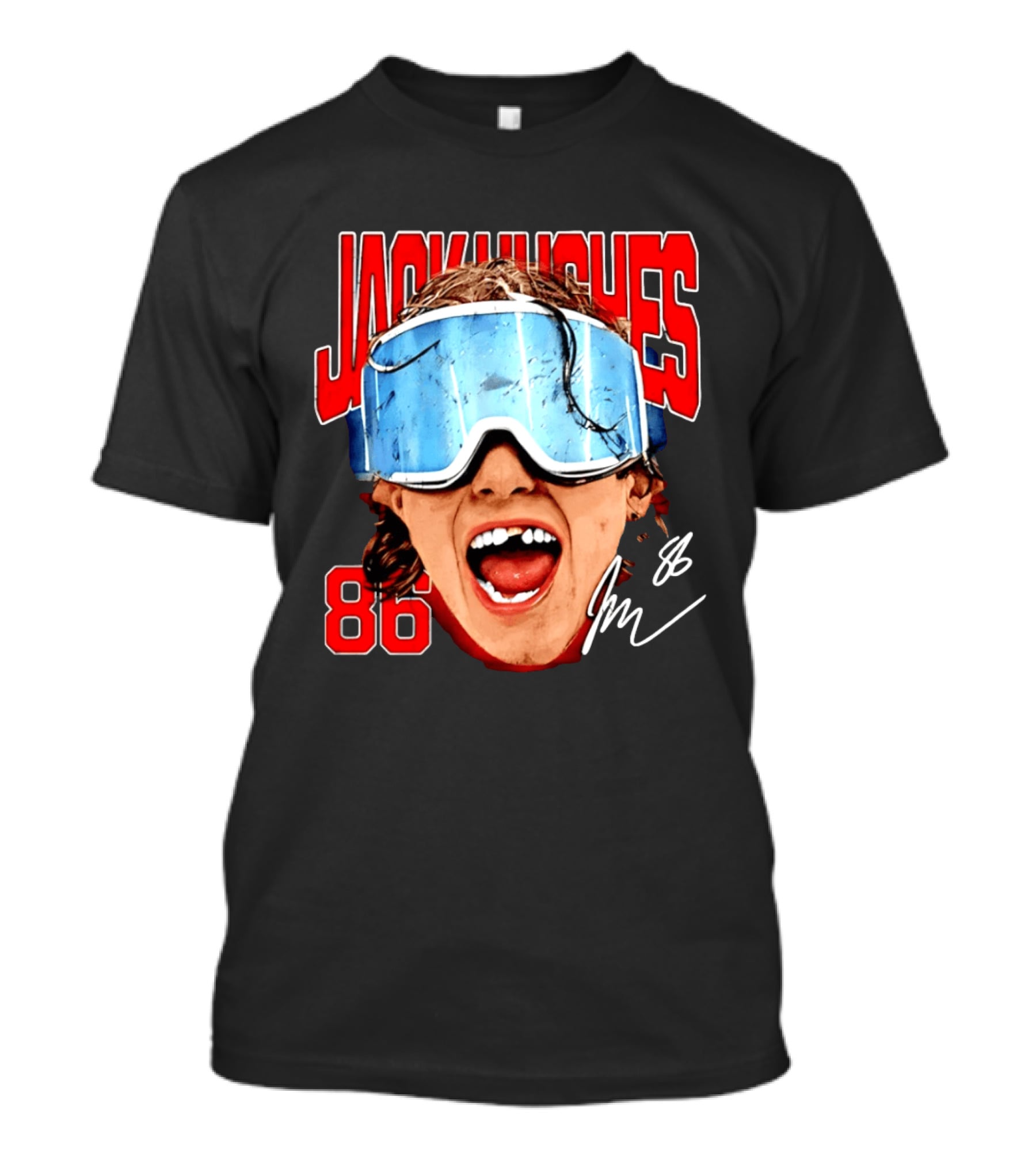 Jack Hughes New Jersey Devils 86 Goggles Signature T-Shirt