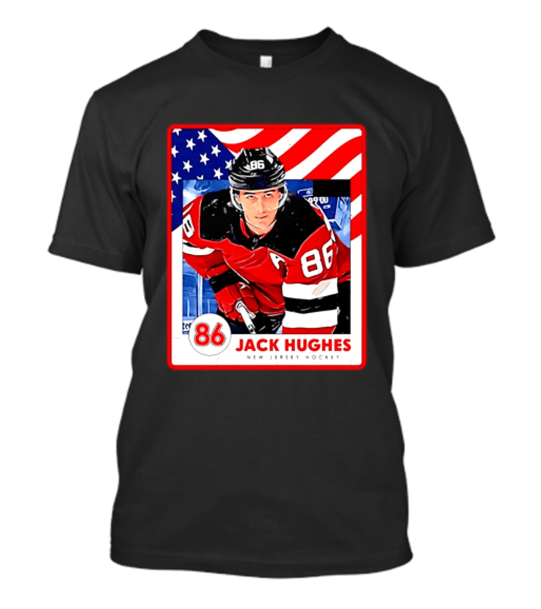 Jack Hughes 86 New Jersey Hockey American Flag T-Shirt