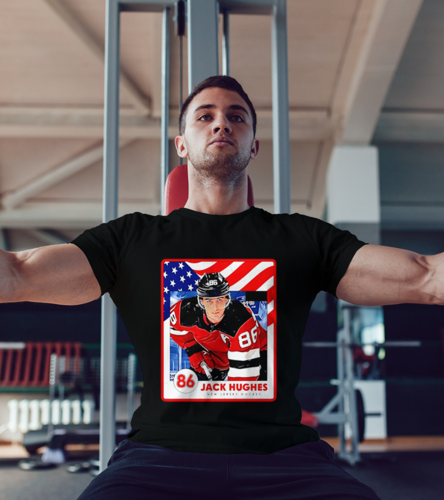 Jack Hughes 86 New Jersey Hockey American Flag T-Shirt
