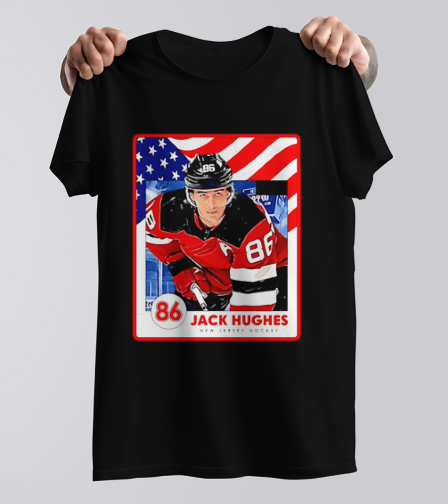 Jack Hughes 86 New Jersey Hockey American Flag T-Shirt