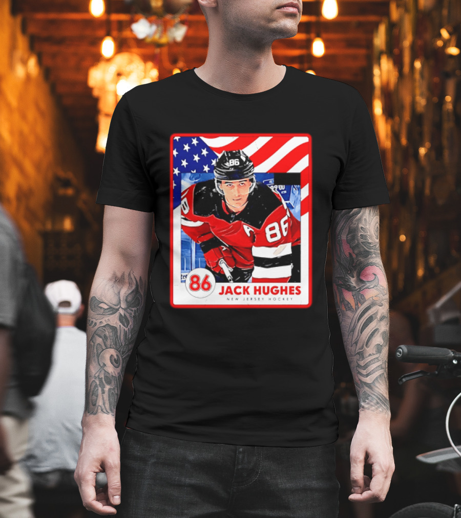 Jack Hughes 86 New Jersey Hockey American Flag T-Shirt