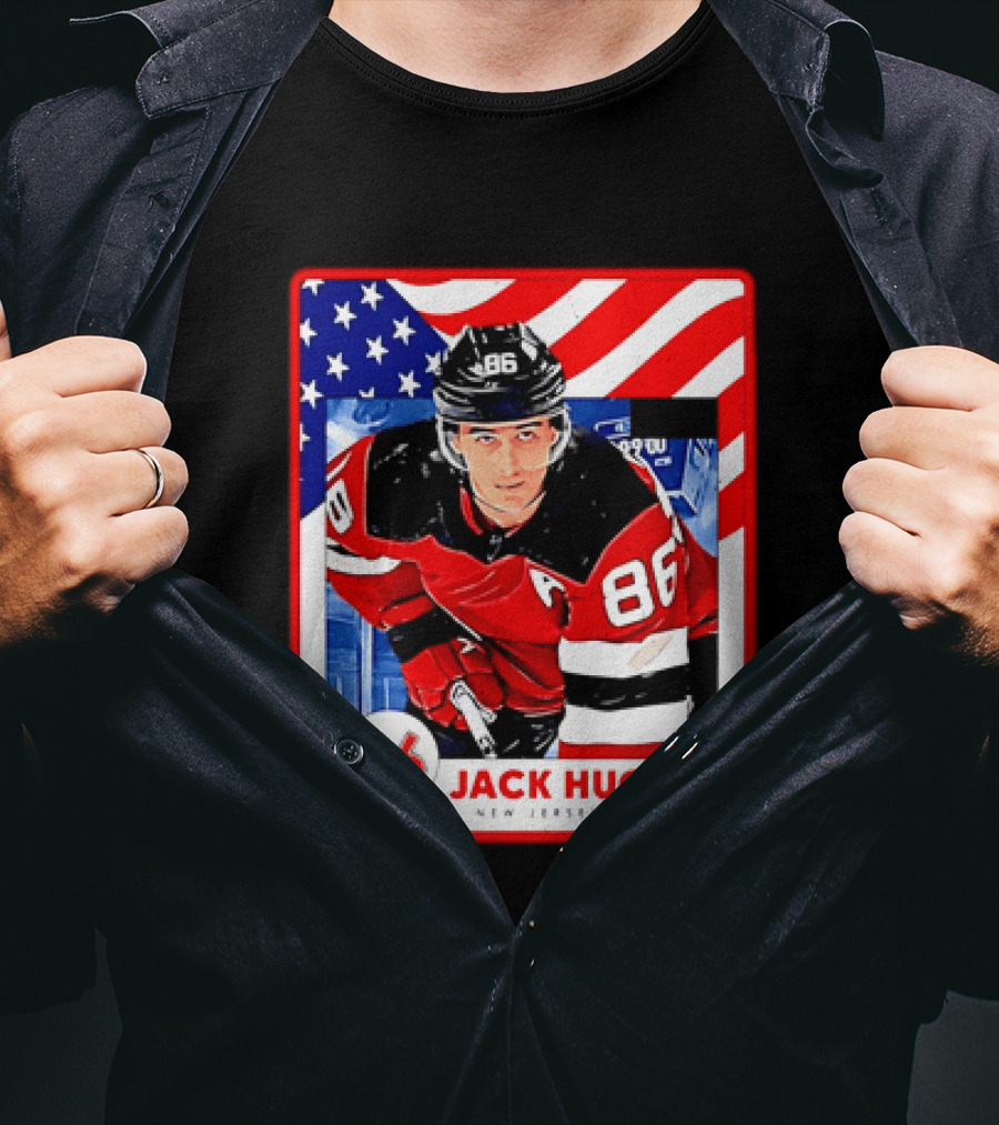 Jack Hughes 86 New Jersey Hockey American Flag T-Shirt