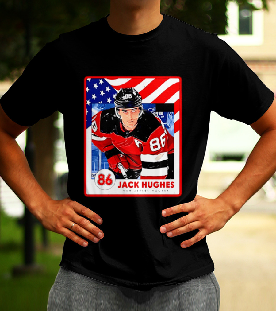 Jack Hughes 86 New Jersey Hockey American Flag T-Shirt
