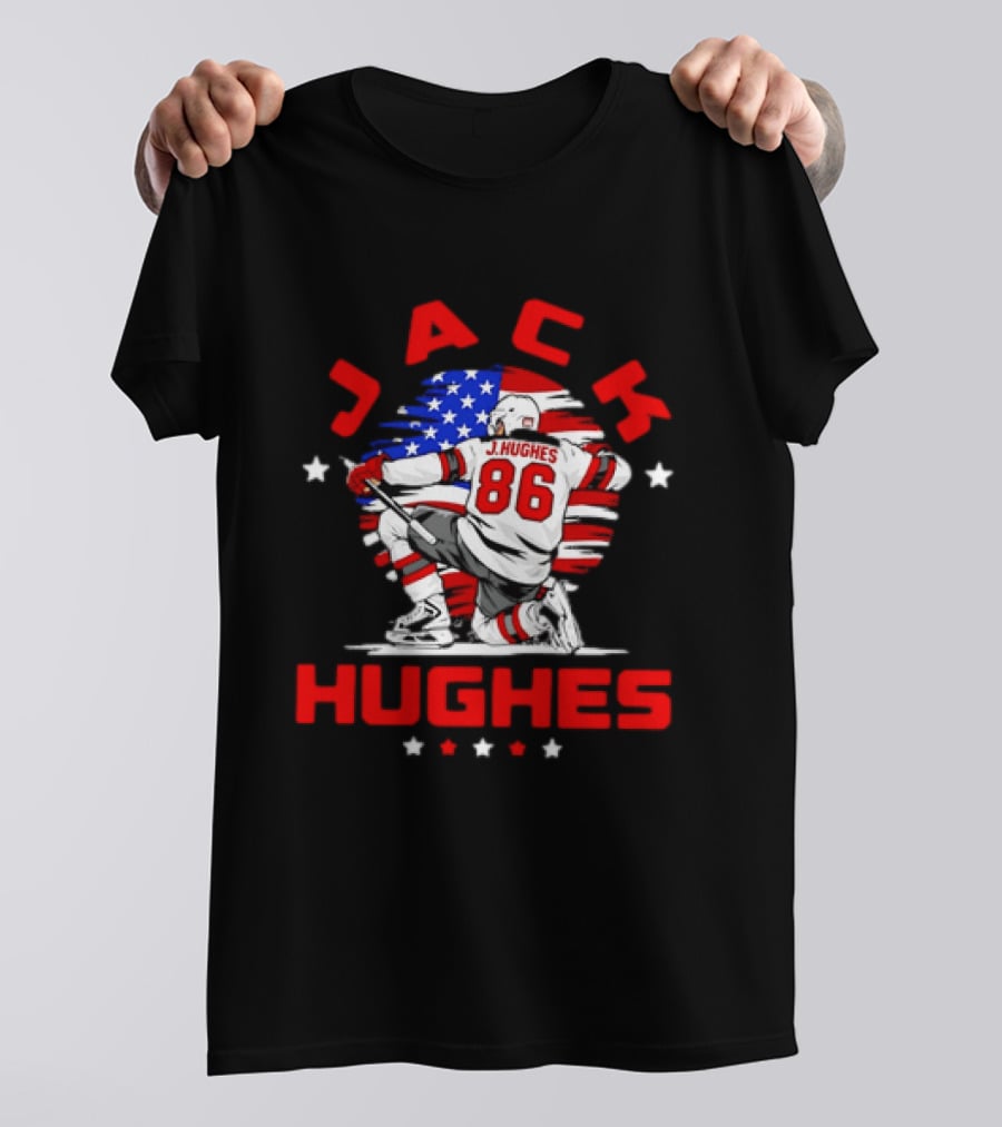 Jack Hughes 86 New Jersey Devils USA Flag Celebration T-Shirt