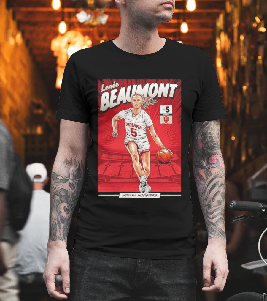 Lenée Beaumont Indiana Hoosiers No 5 Comic Basketball Athlete T-Shirt