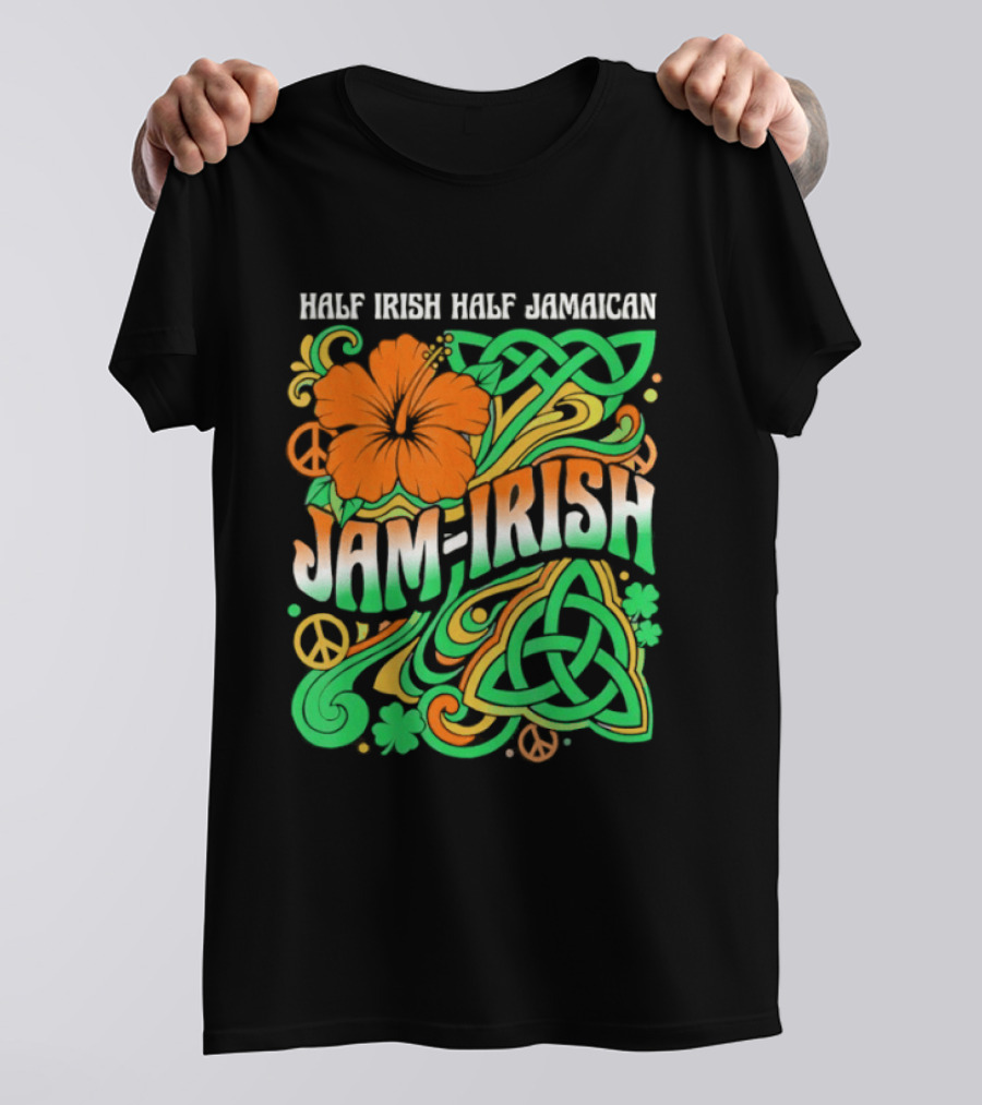 Jam Irish Half Irish Half Jamaican St Patrick's Day Hibiscus Celtic T-Shirt