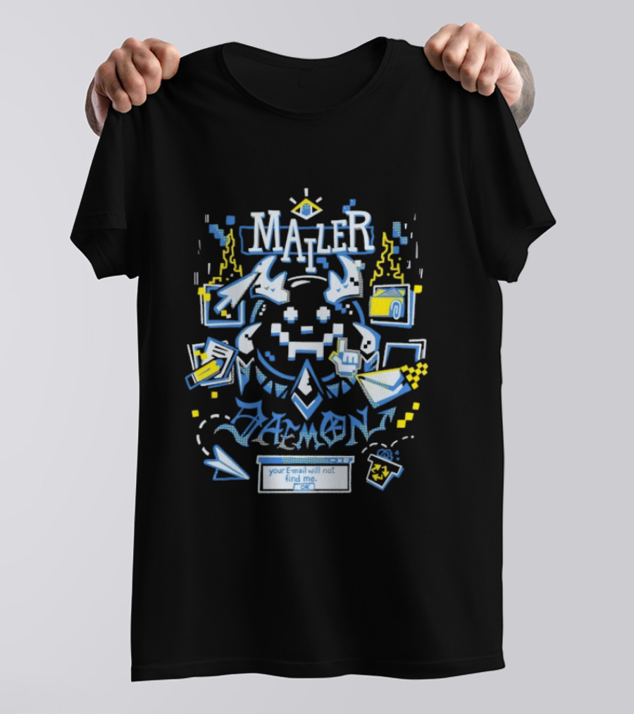 Mailer Daemon Your Email Will Not Find Me OK Tech Pixel Art Arrows Flames T-Shirt