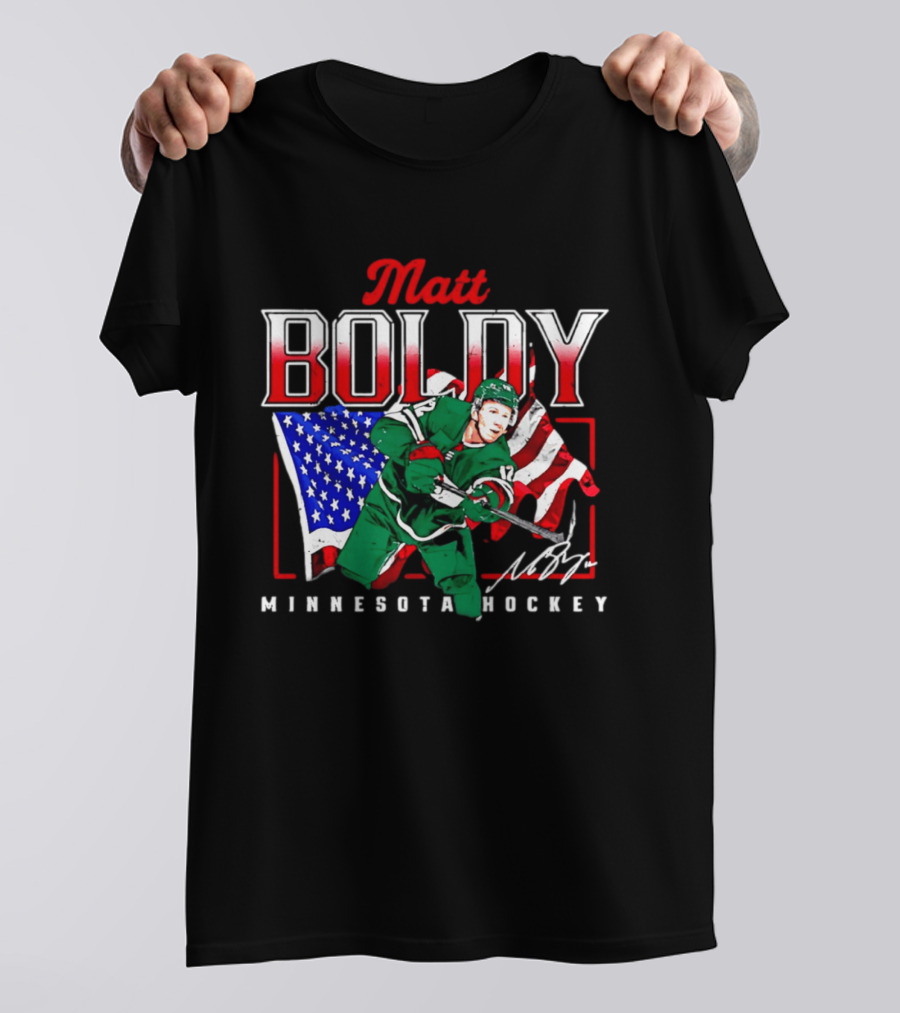 Matt Boldy Minnesota Hockey USA Flag T-Shirt