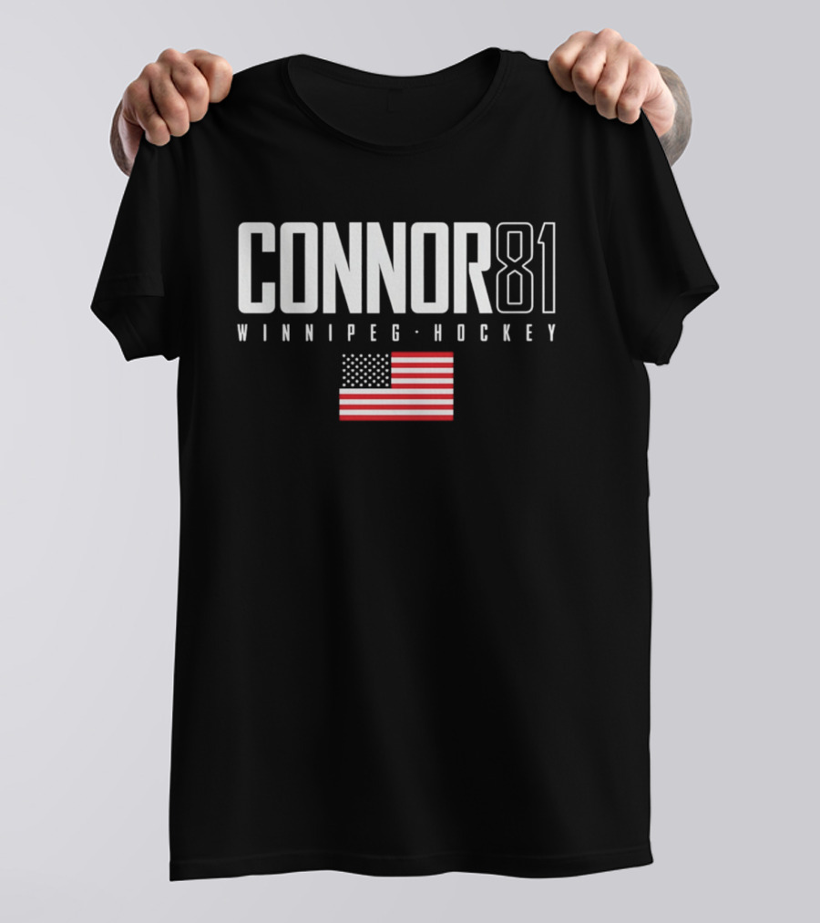 Connor 81 Winnipeg Hockey USA Flag T-Shirt