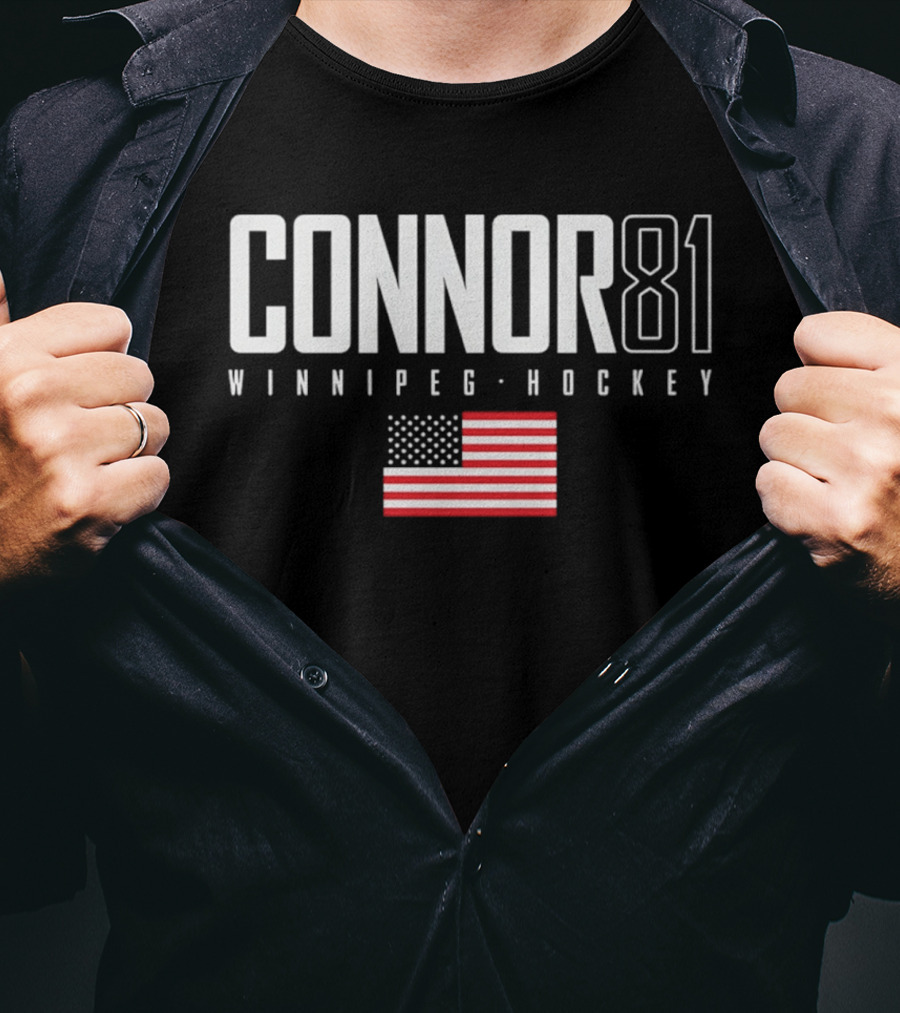 Connor 81 Winnipeg Hockey USA Flag T-Shirt