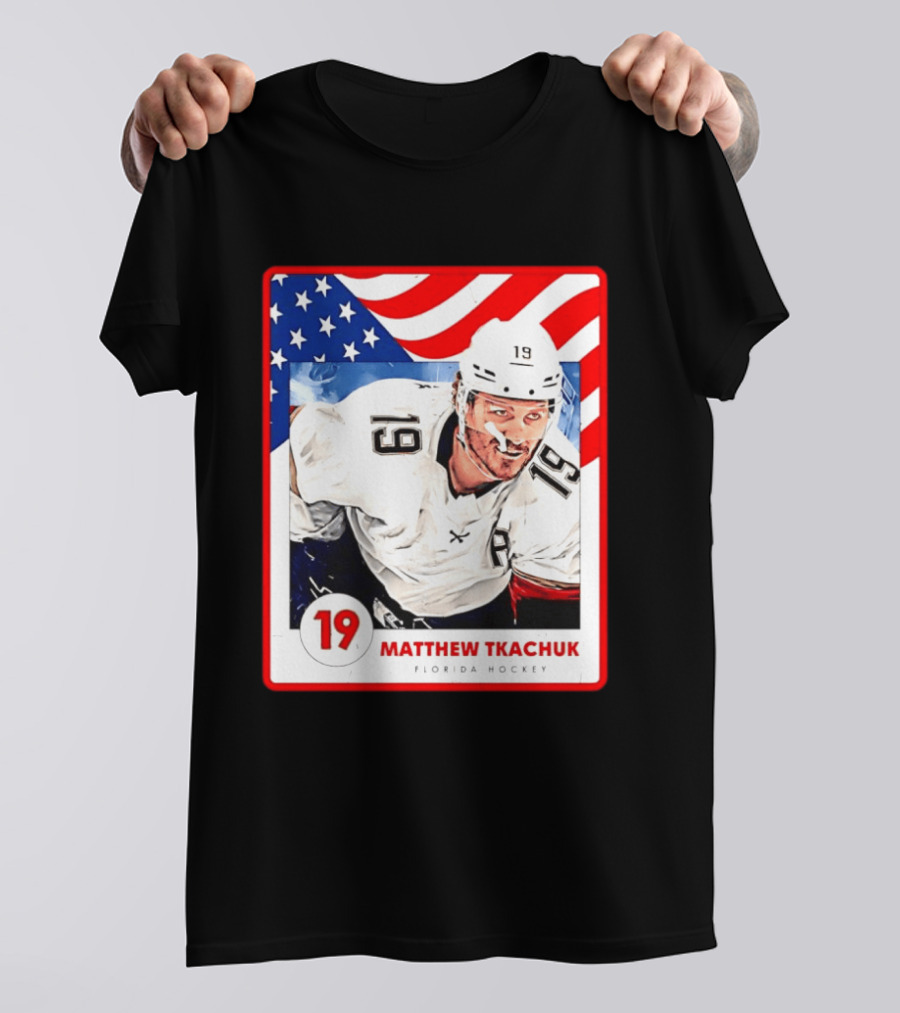 Matthew Tkachuk Florida Hockey USA Flag Card Number 19 T-Shirt