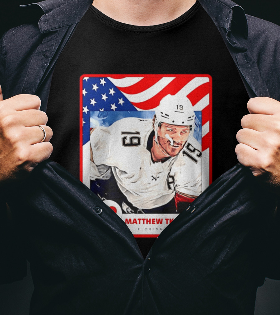 Matthew Tkachuk Florida Hockey USA Flag Card Number 19 T-Shirt