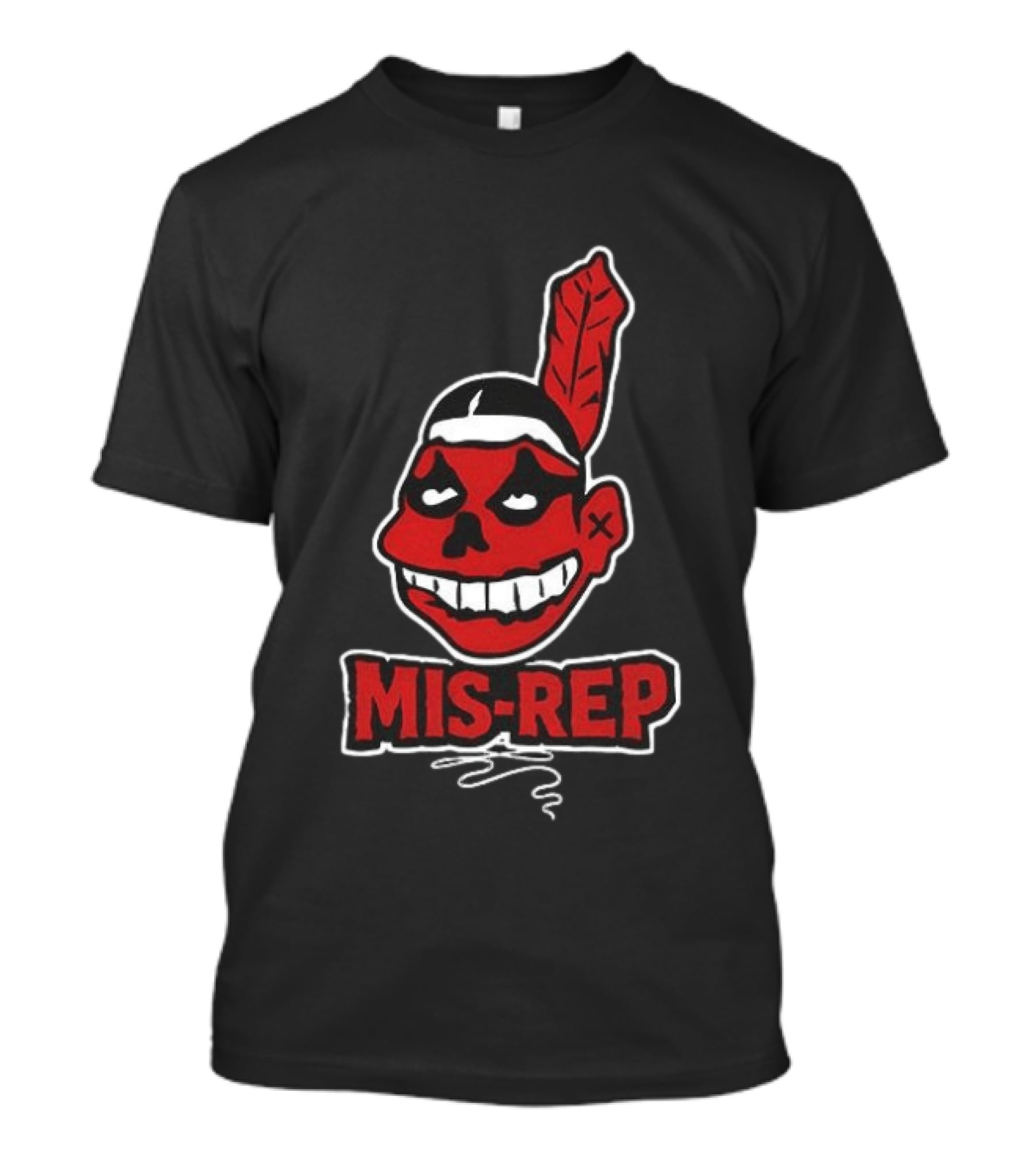 Mis Rep Native American Cartoon Face With Feather T-Shirt