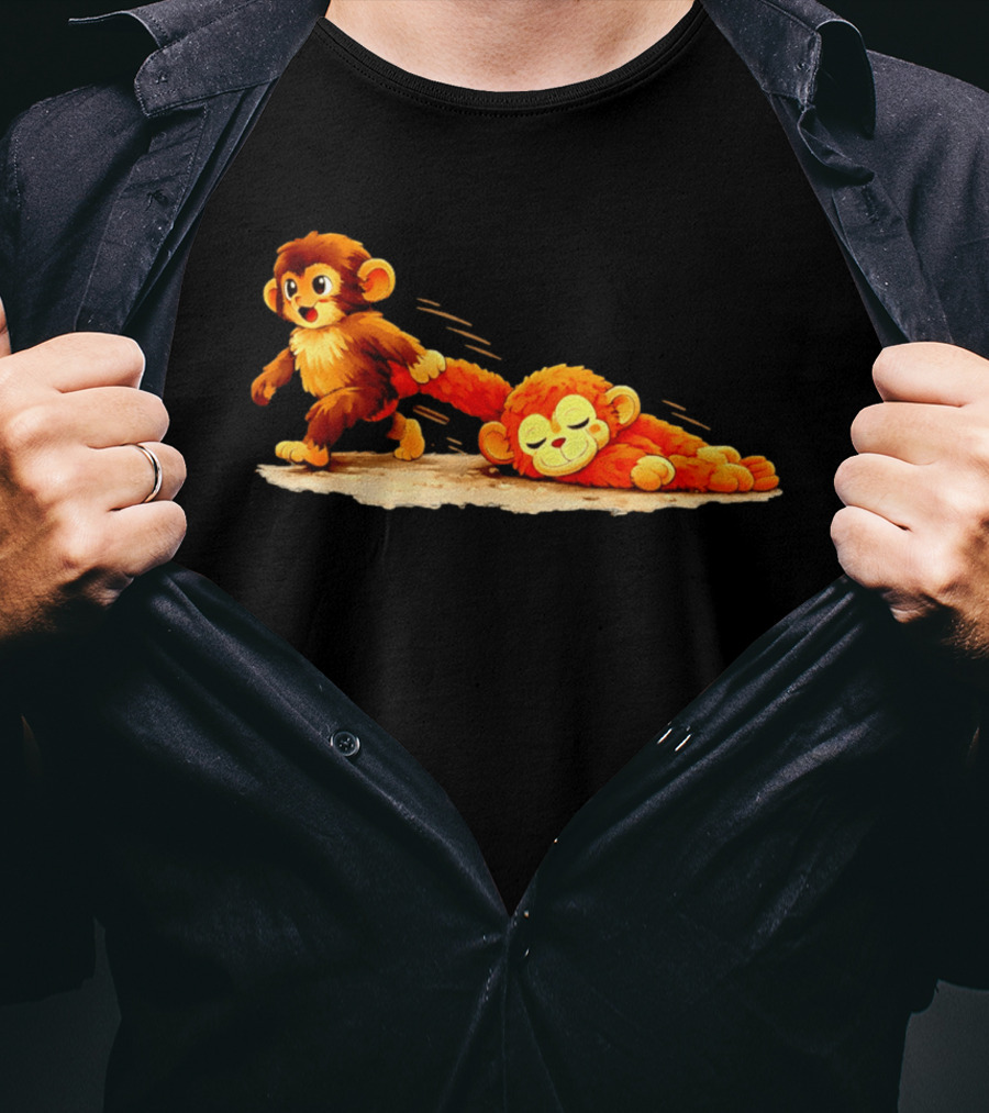 Monkey Baby Pulling Sleeping Monkey Meme T-Shirt