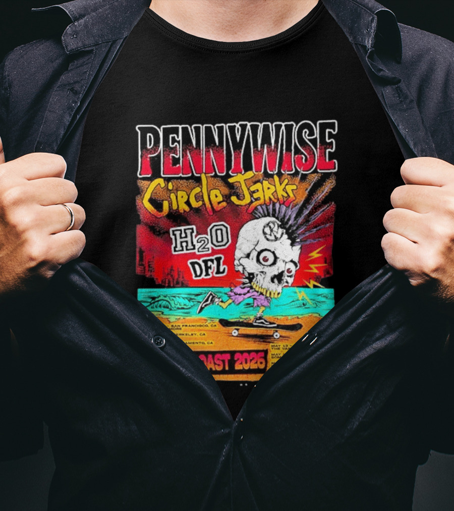 Pennywise Circle Jerks H2O DFL West Coast 2026 Tour San Francisco Sacramento Berkeley San Diego T-Shirt