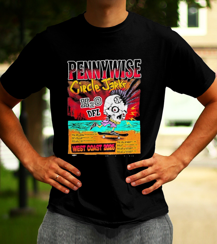 Pennywise Circle Jerks H2O DFL West Coast 2026 Tour San Francisco Sacramento Berkeley San Diego T-Shirt
