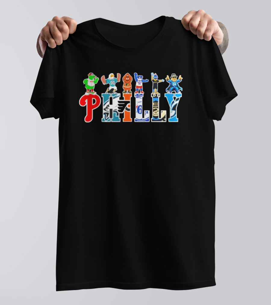 Philadelphia Phillies Eagles Flyers 76ers Philly Sports Team Characters T-Shirt