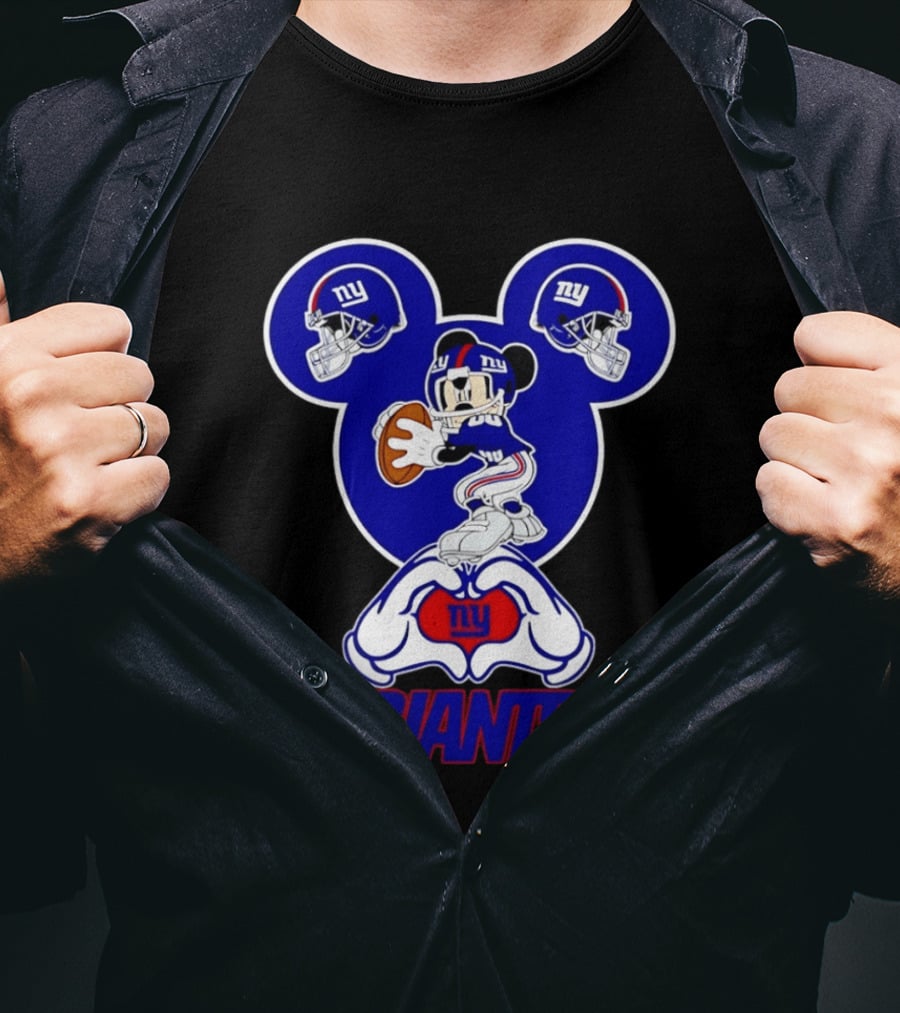 New York Giants Mickey Mouse Heart Hands NFL Team Fan Gear T-Shirt
