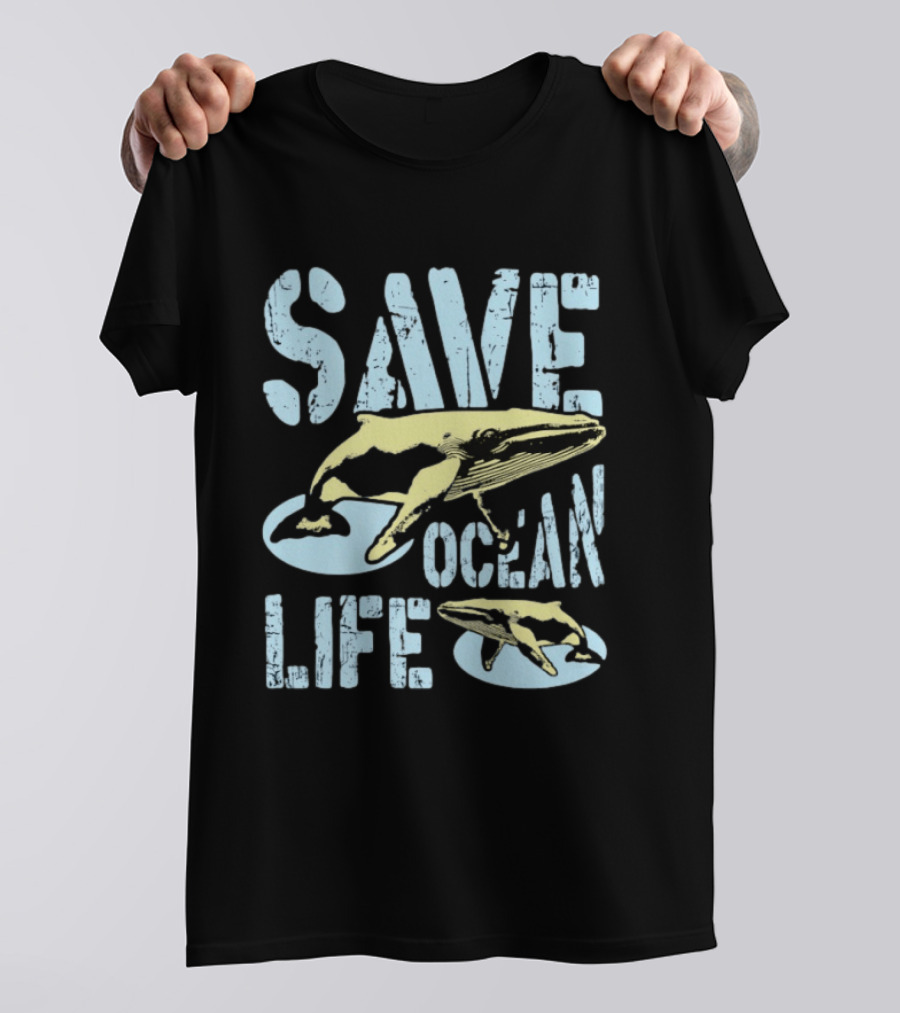 Save Ocean Life Whale Conservation Message With Humpback Whale Protection T-Shirt