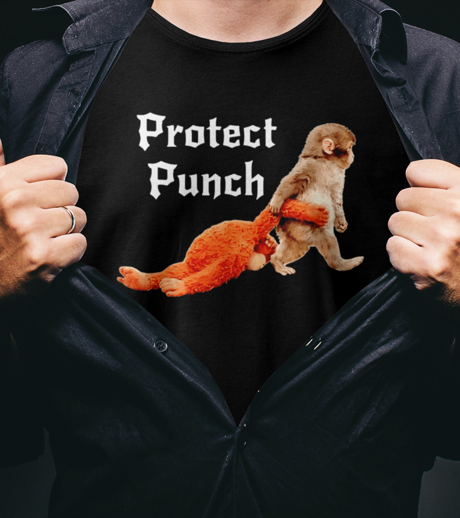 Protect Baby Monkey Punch Cute Cartoon Humor T-Shirt