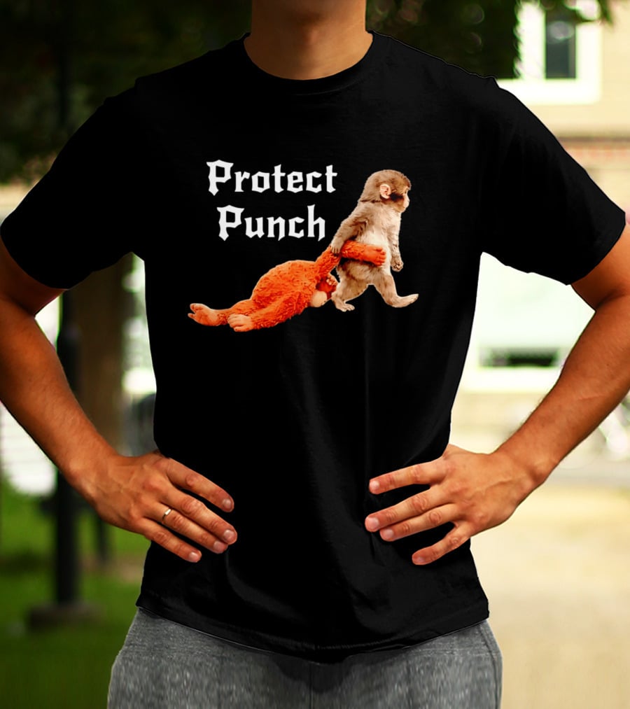 Protect Baby Monkey Punch Cute Cartoon Humor T-Shirt