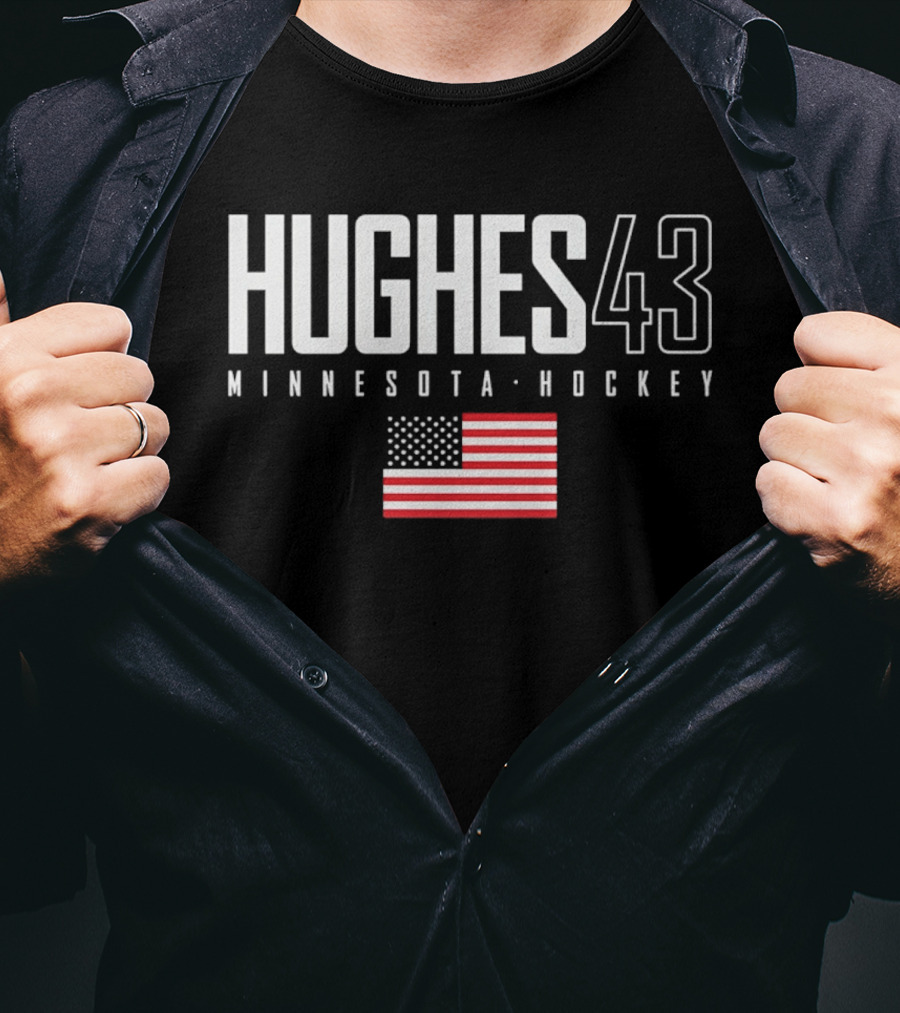 Hughes 43 Minnesota Hockey USA Flag T-Shirt