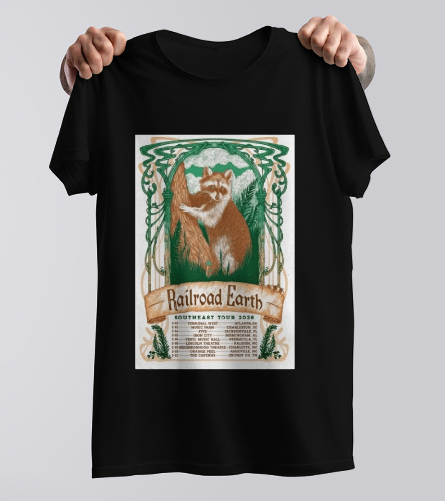 Railroad Earth Southeast Tour 2026 Dates And Locations With Raccoon Artistry T-Shirt