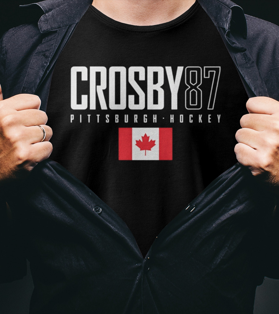 Crosby 87 Pittsburgh Hockey Canada Flag T-Shirt
