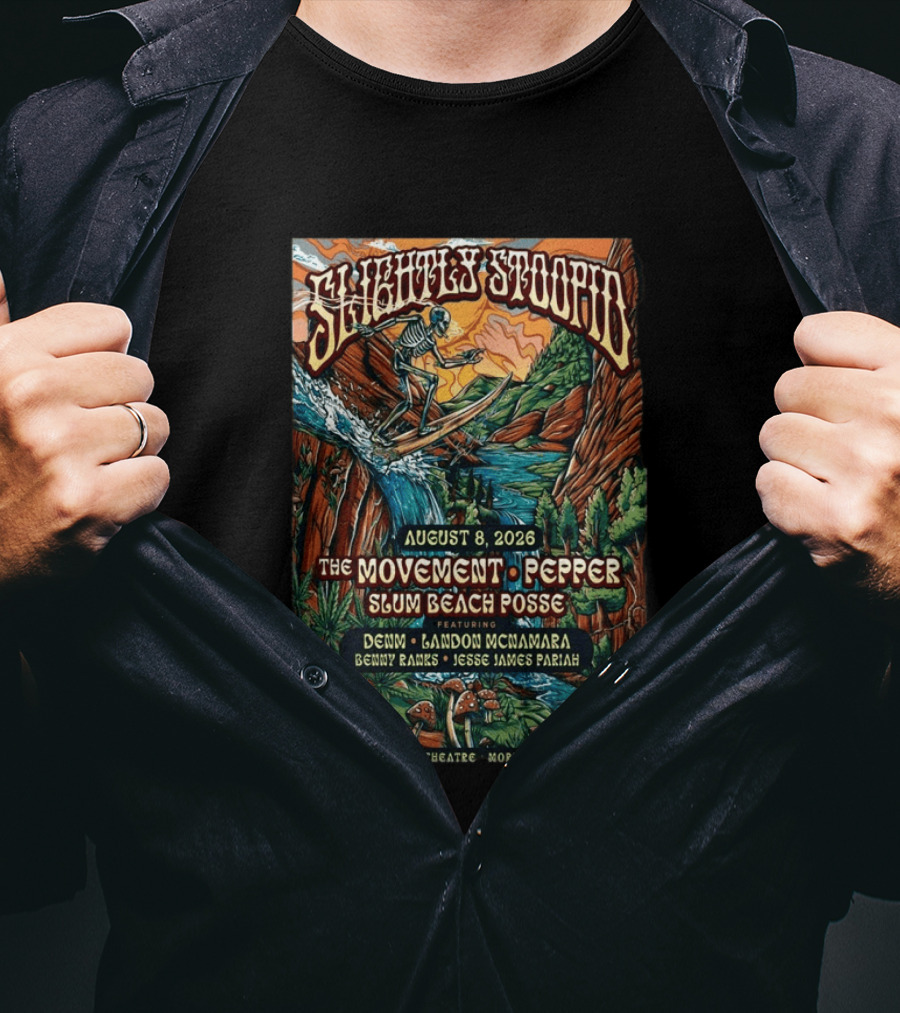 Slightly Stoopid Concert August 8 2026 Red Rocks Amphitheatre Featuring The Movement Pepper Slum Beach Posse Morrison CO T-Shirt