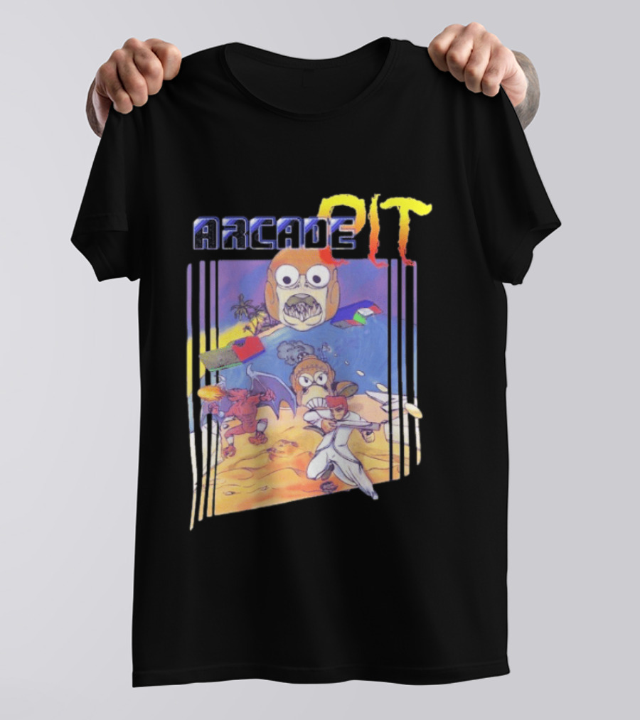 Arcade Pit Smight X Contra Characters And Cartoon Face Beach Scene T-Shirt