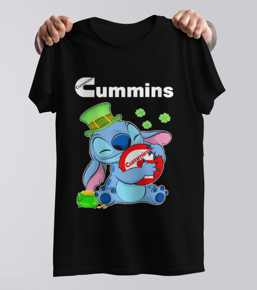 Cummins Stitch St Patricks Day Green Hat Shamrocks Hugging Coin Пот Gold T-Shirt